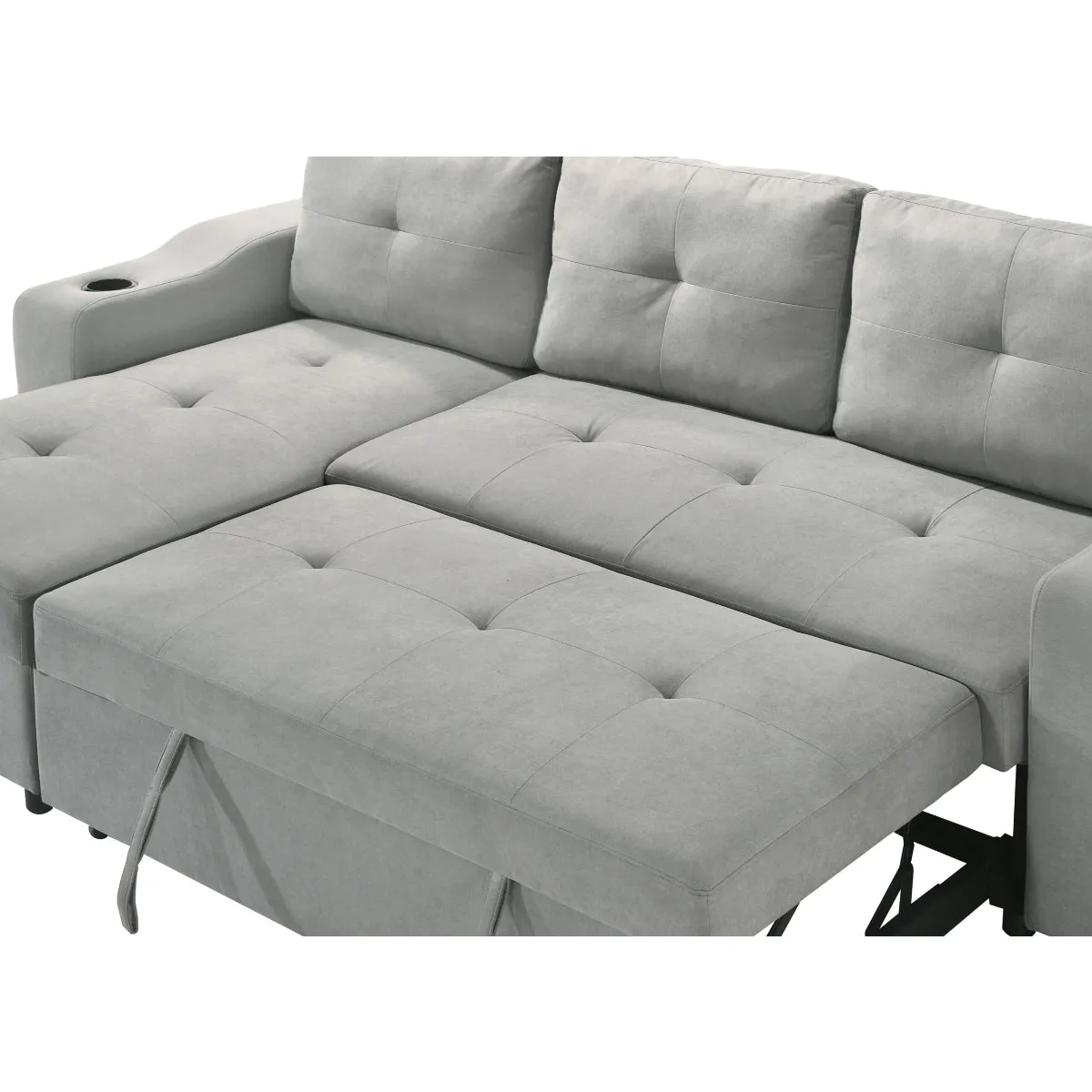 Light Grey 2-Piece Sectional with Pull-Out Sleeper & Reversible Storage Chaise