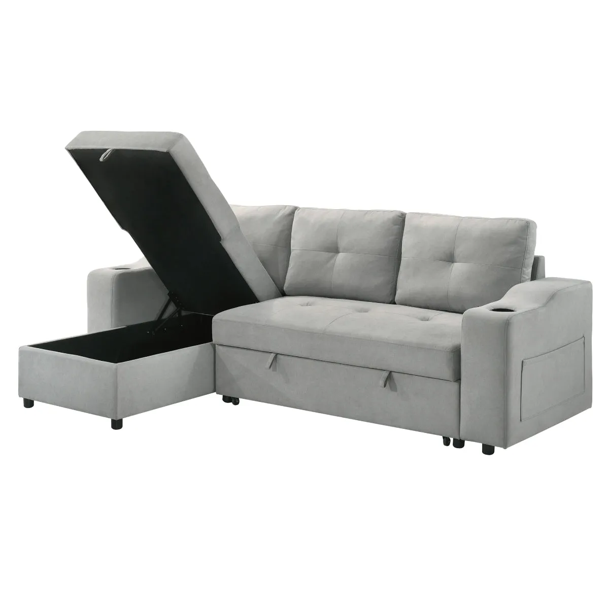 Light Grey 2-Piece Sectional with Pull-Out Sleeper & Reversible Storage Chaise