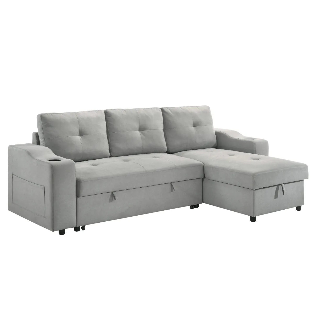 Light Grey 2-Piece Sectional with Pull-Out Sleeper & Reversible Storage Chaise