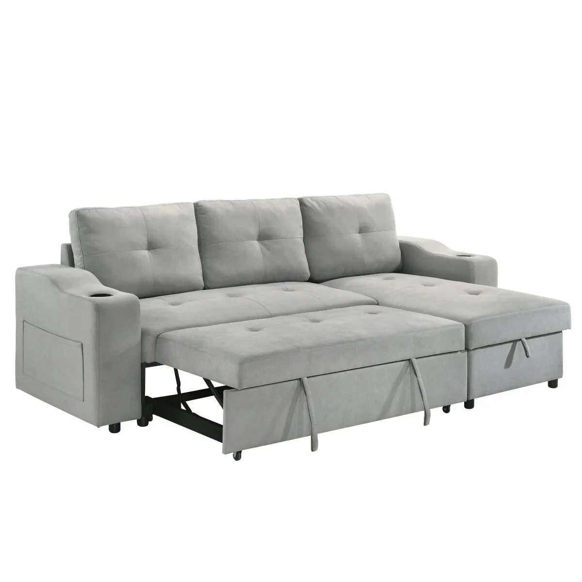 Light Grey 2-Piece Sectional with Pull-Out Sleeper & Reversible Storage Chaise