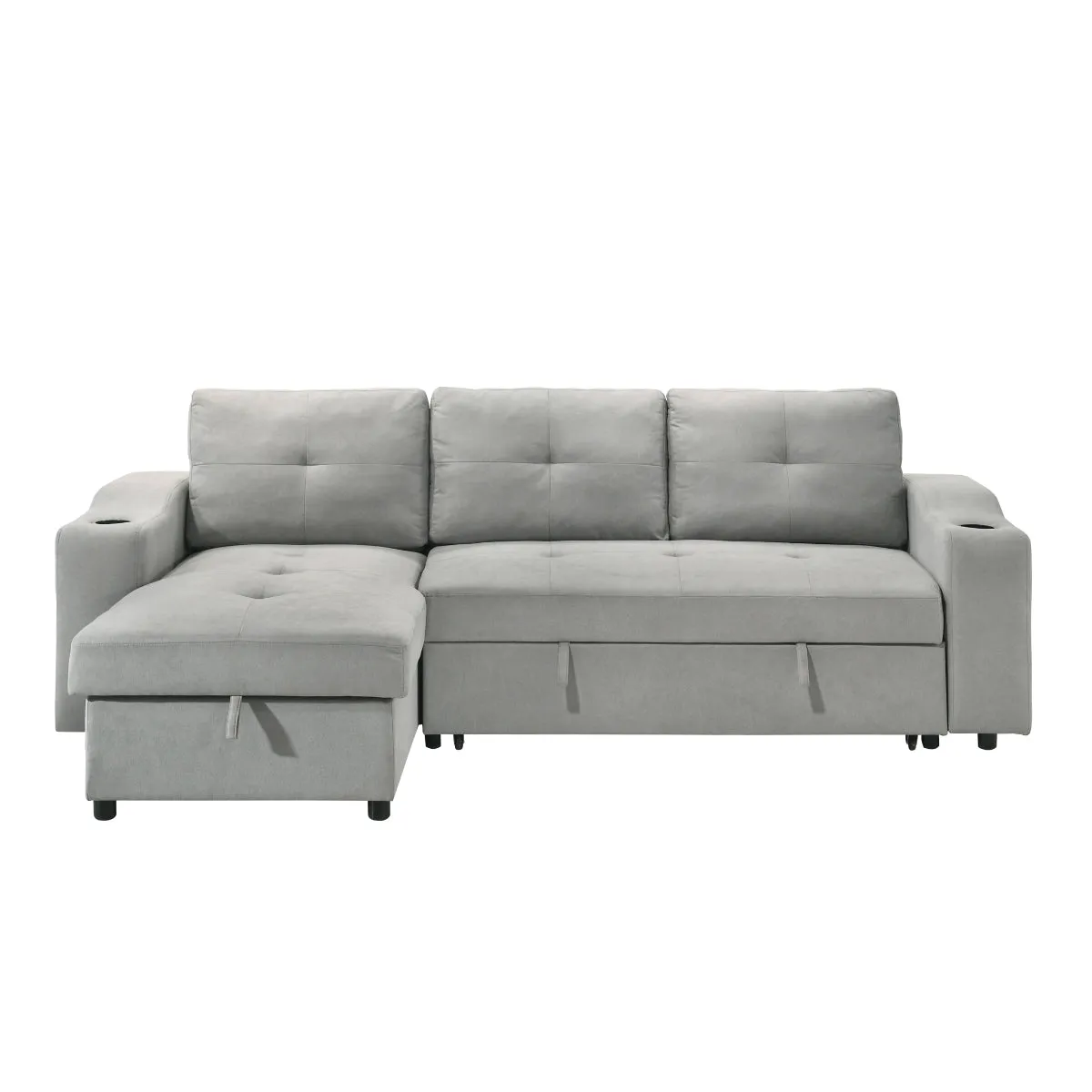 Light Grey 2-Piece Sectional with Pull-Out Sleeper & Reversible Storage Chaise