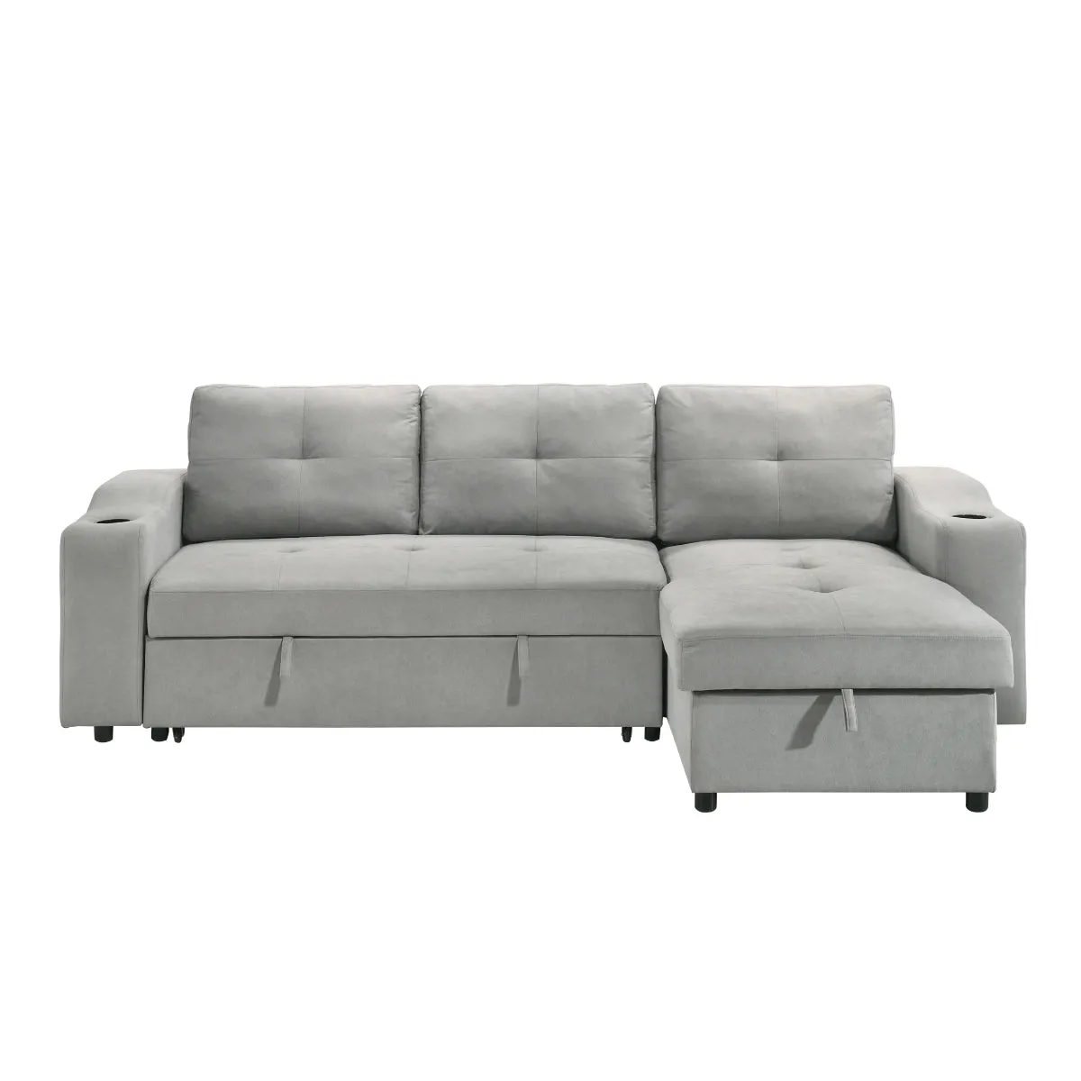 Light Grey 2-Piece Sectional with Pull-Out Sleeper & Reversible Storage Chaise