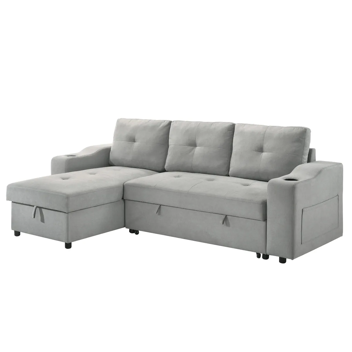 Light Grey 2-Piece Sectional with Pull-Out Sleeper & Reversible Storage Chaise