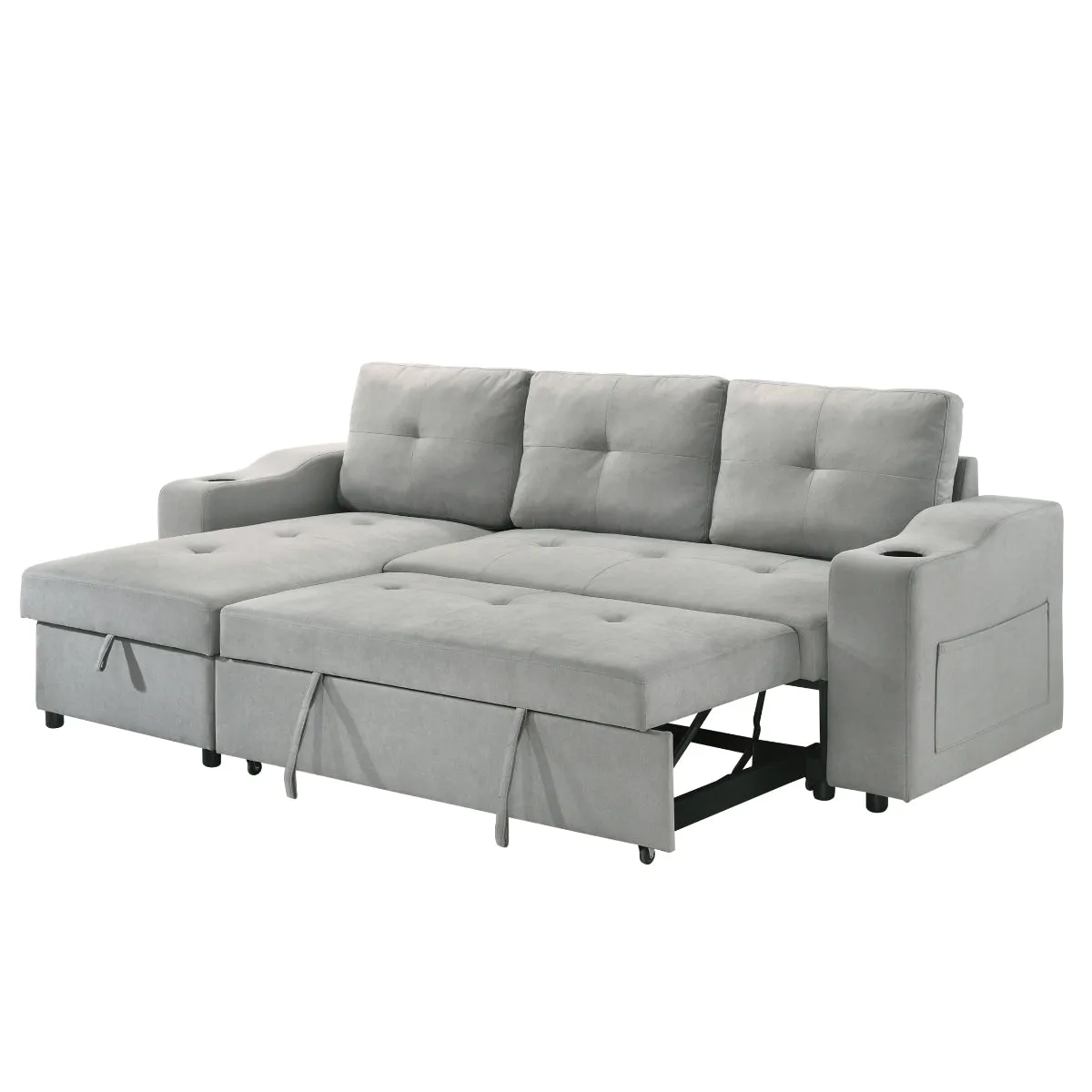 Light Grey 2-Piece Sectional with Pull-Out Sleeper & Reversible Storage Chaise