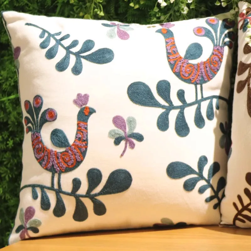 Love Birds Decorative Sofa Pillows, Cotton Decorative Pillows, Farmhouse Embroider Cotton Pillow Covers, Decorative Throw Pillows for Couch