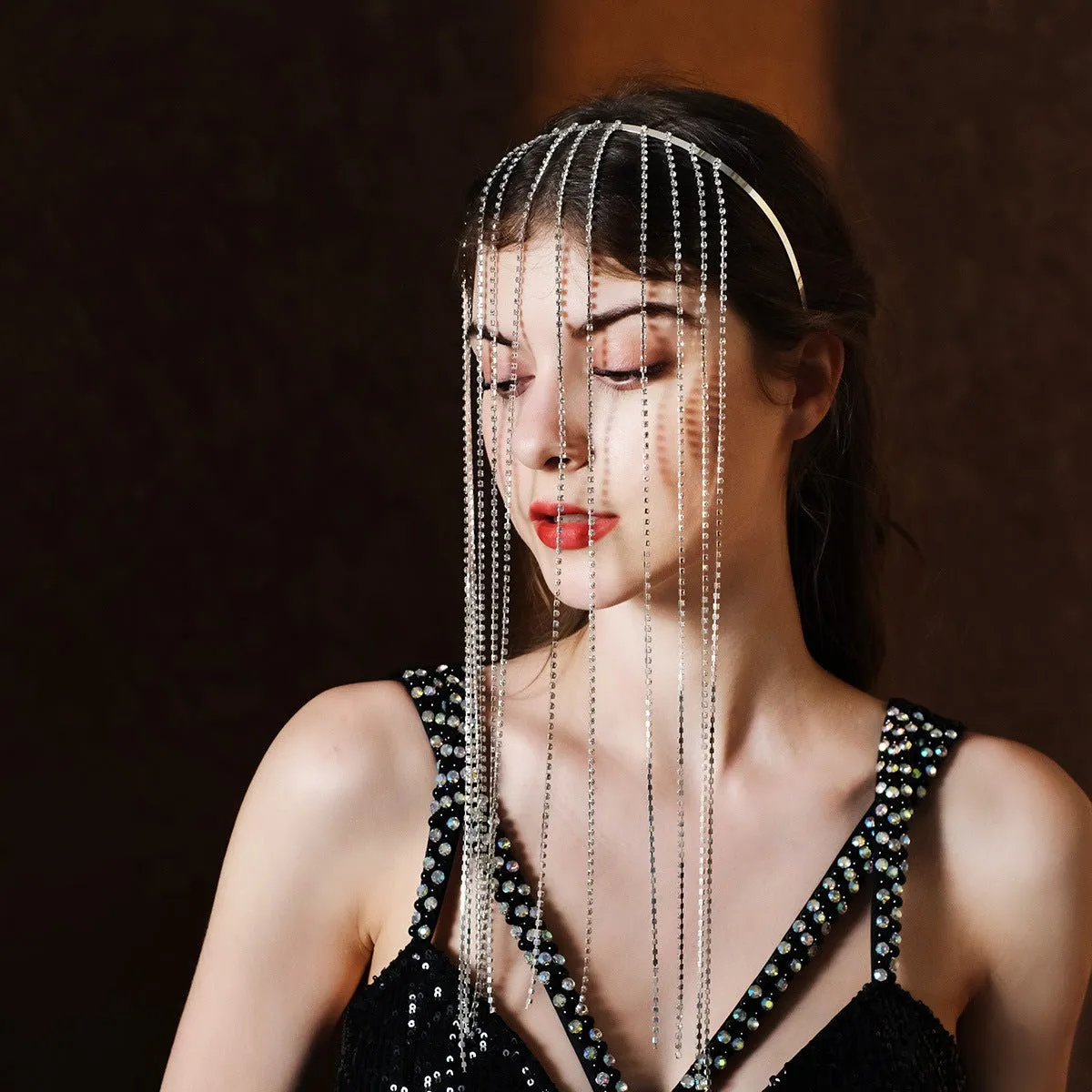 MAC185 Stylish Rhinestone Tassel Headband