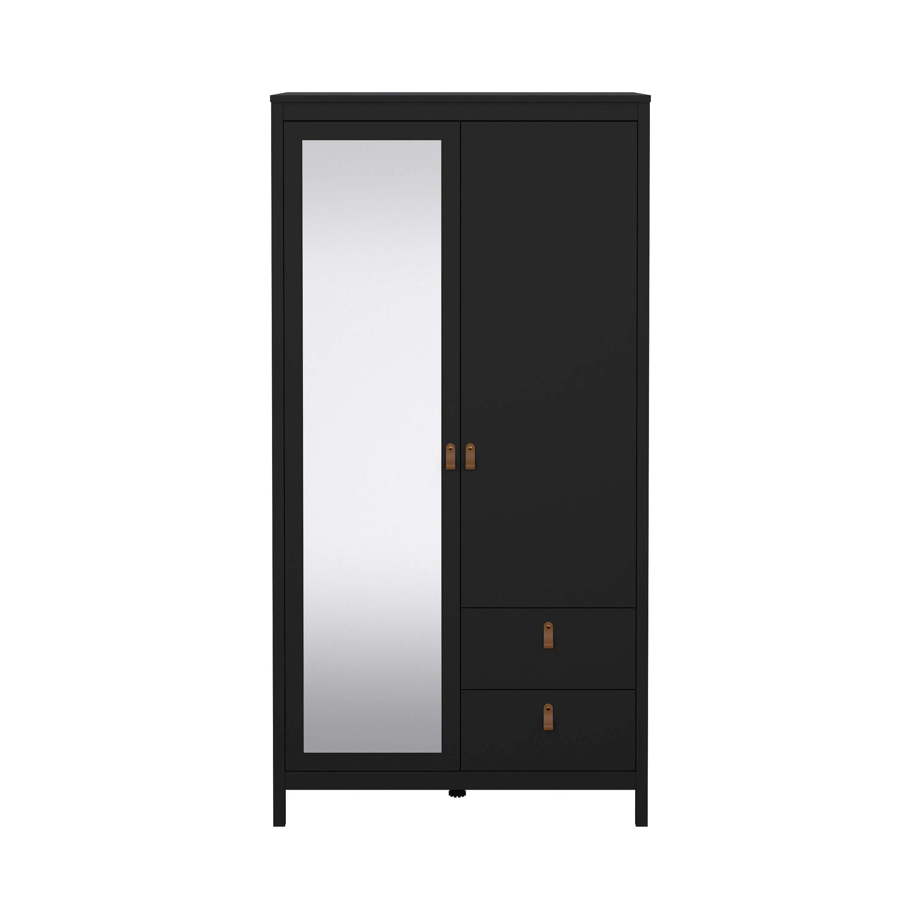 Madrid Wardrobe with 1 Plain door 1 mirror door and 2 drawers - Black