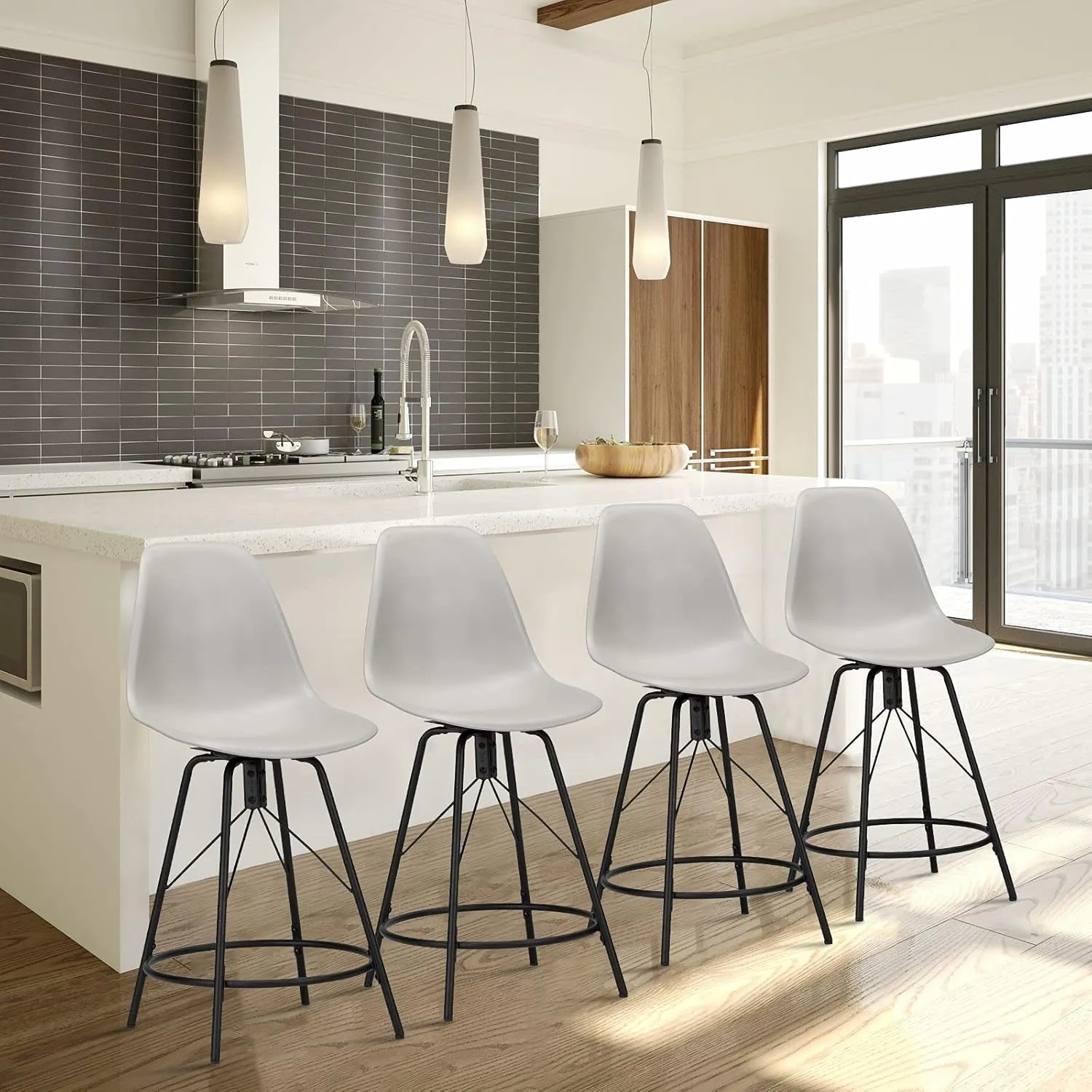 Metal Bar Stools, Counter Height Stools Plastic Seat Swivel Chairs Set of 4 for Indoor, Outdoor, Home, Kitchen Dinning Chairs,