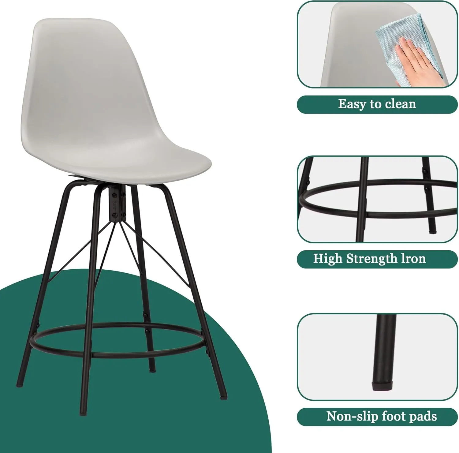 Metal Bar Stools, Counter Height Stools Plastic Seat Swivel Chairs Set of 4 for Indoor, Outdoor, Home, Kitchen Dinning Chairs,