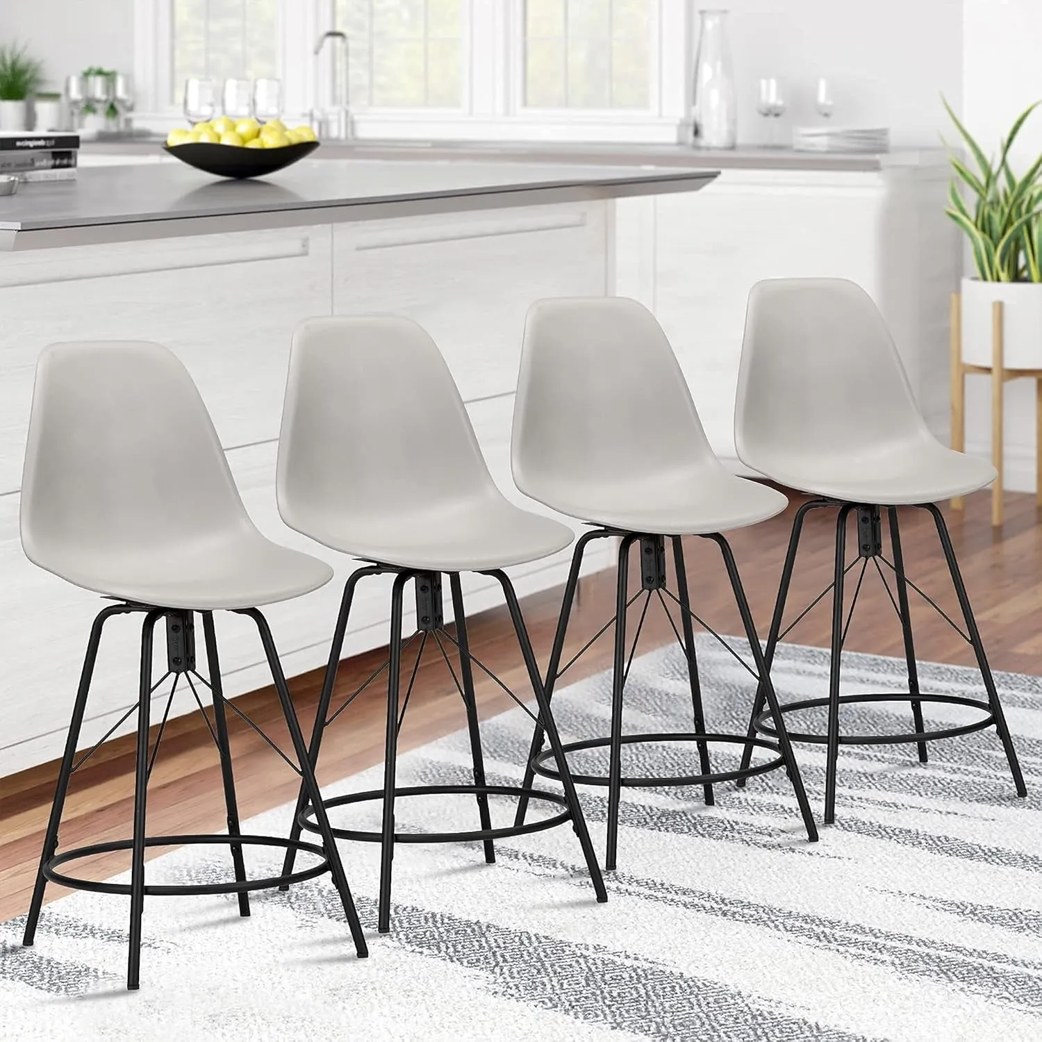 Metal Bar Stools, Counter Height Stools Plastic Seat Swivel Chairs Set of 4 for Indoor, Outdoor, Home, Kitchen Dinning Chairs,