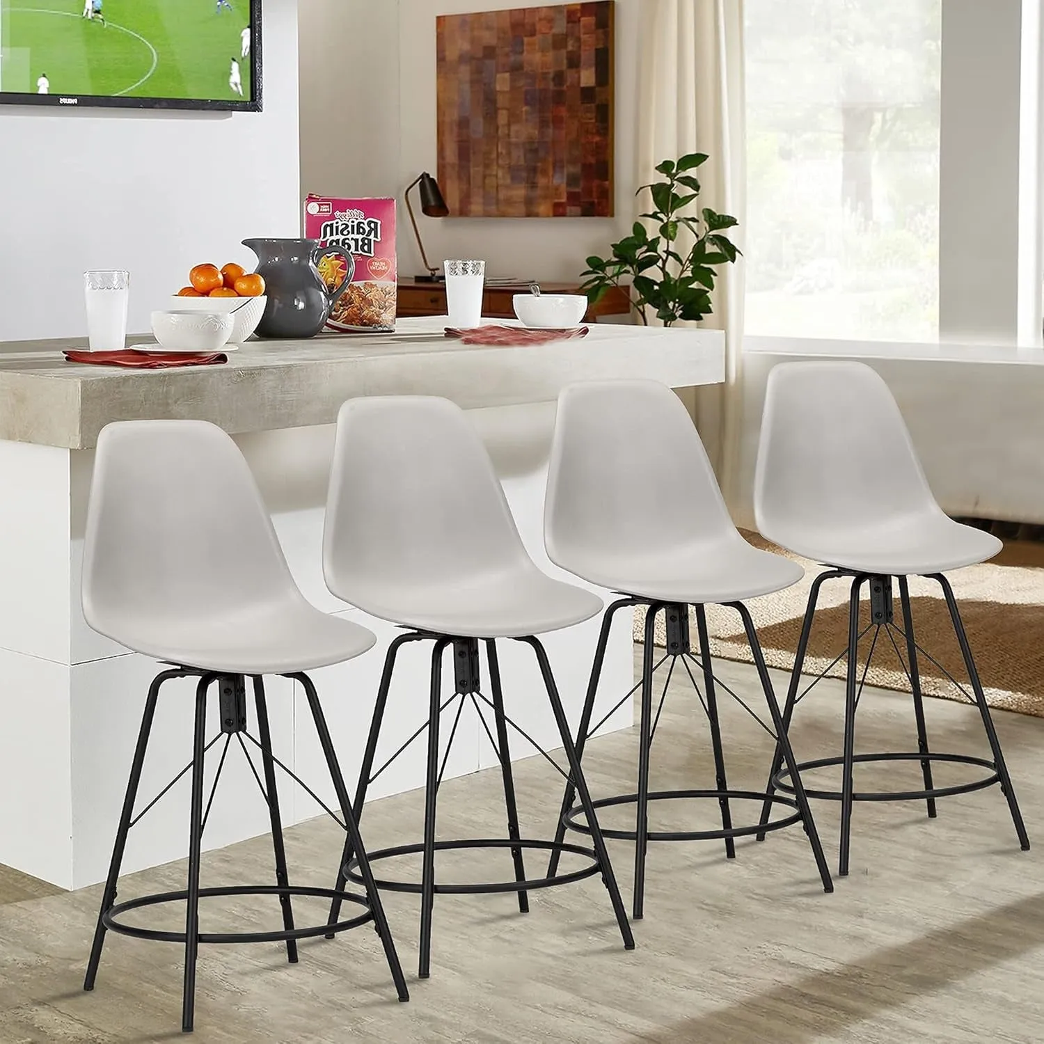 Metal Bar Stools, Counter Height Stools Plastic Seat Swivel Chairs Set of 4 for Indoor, Outdoor, Home, Kitchen Dinning Chairs,