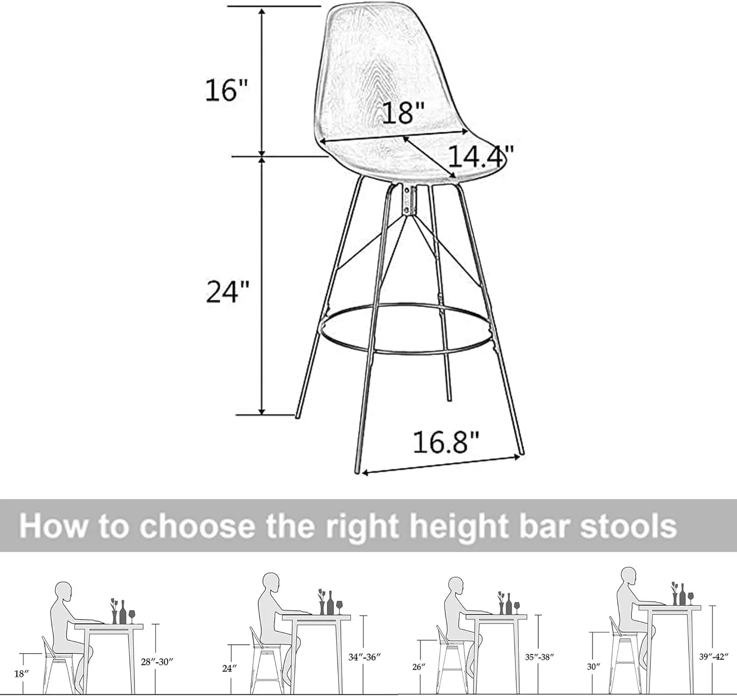 Metal Bar Stools, Counter Height Stools Plastic Seat Swivel Chairs Set of 4 for Indoor, Outdoor, Home, Kitchen Dinning Chairs,