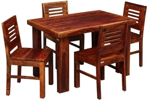 MN ART PALACE Sheesham Wood Urban 4 Seater Dining Table 4 Chairs Without Cushion | Wooden Dining Room Sets Dinner Table Furniture for Living Room Home Hotels - Mahogany Finish