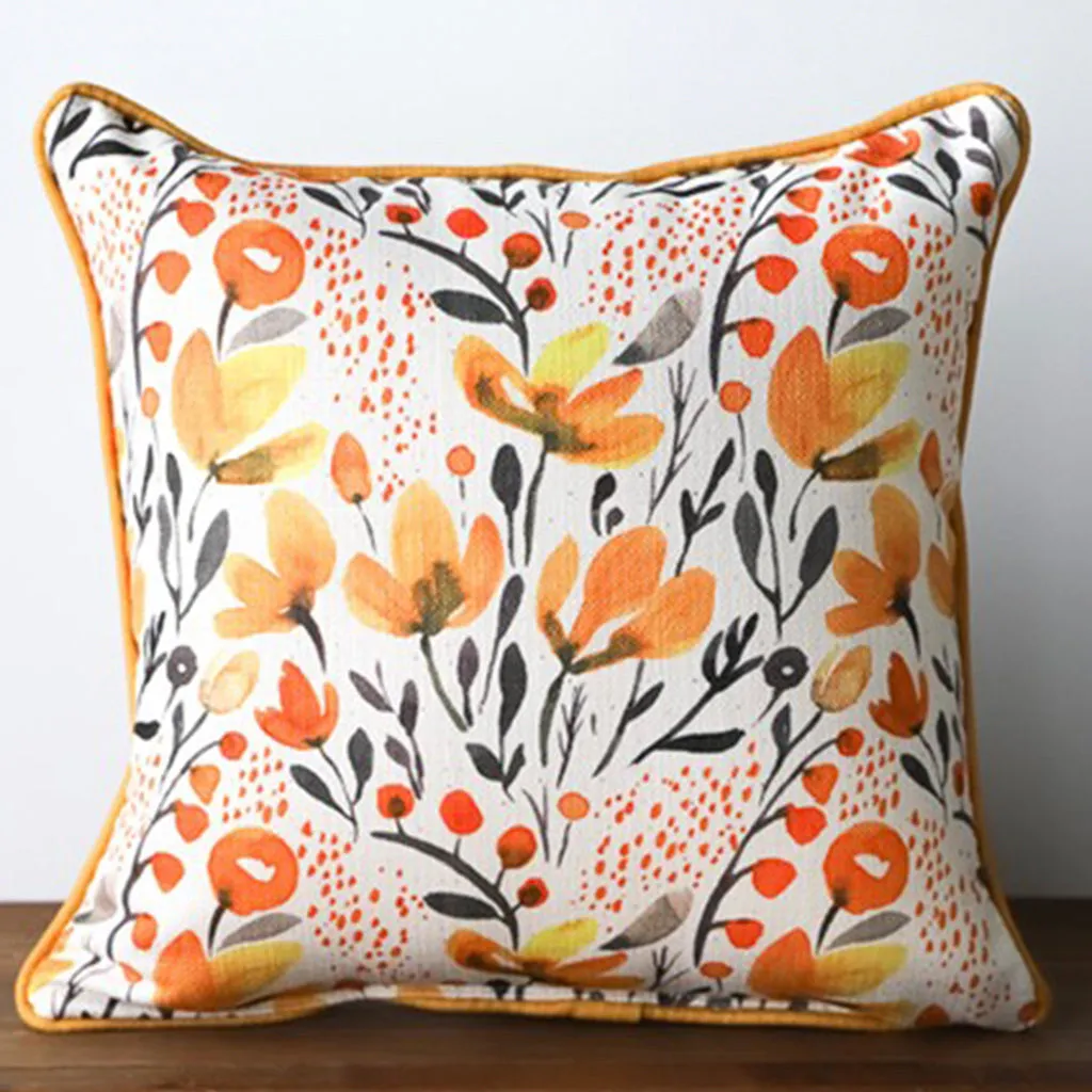 Mustard Floral State Pattern Square Pillow with Backing