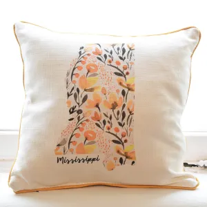 Mustard Floral State Pattern Square Pillow with Backing