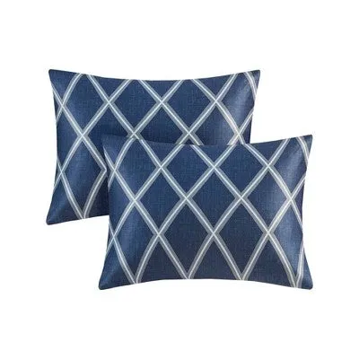 New - No Brand 5-Piece Comforter Set Charmeuse Geo 2 Decorative Pillows, Navy, King