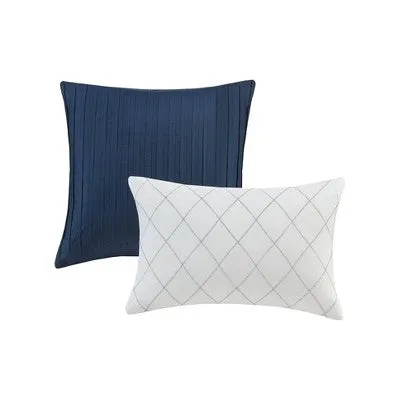 New - No Brand 5-Piece Comforter Set Charmeuse Geo 2 Decorative Pillows, Navy, King