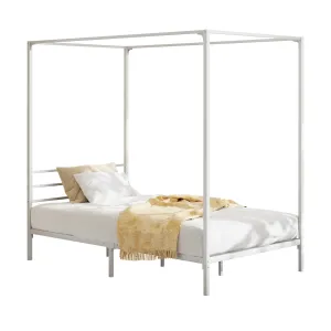 Oikiture Metal Canopy Bed Frame Single Size Beds Platform White