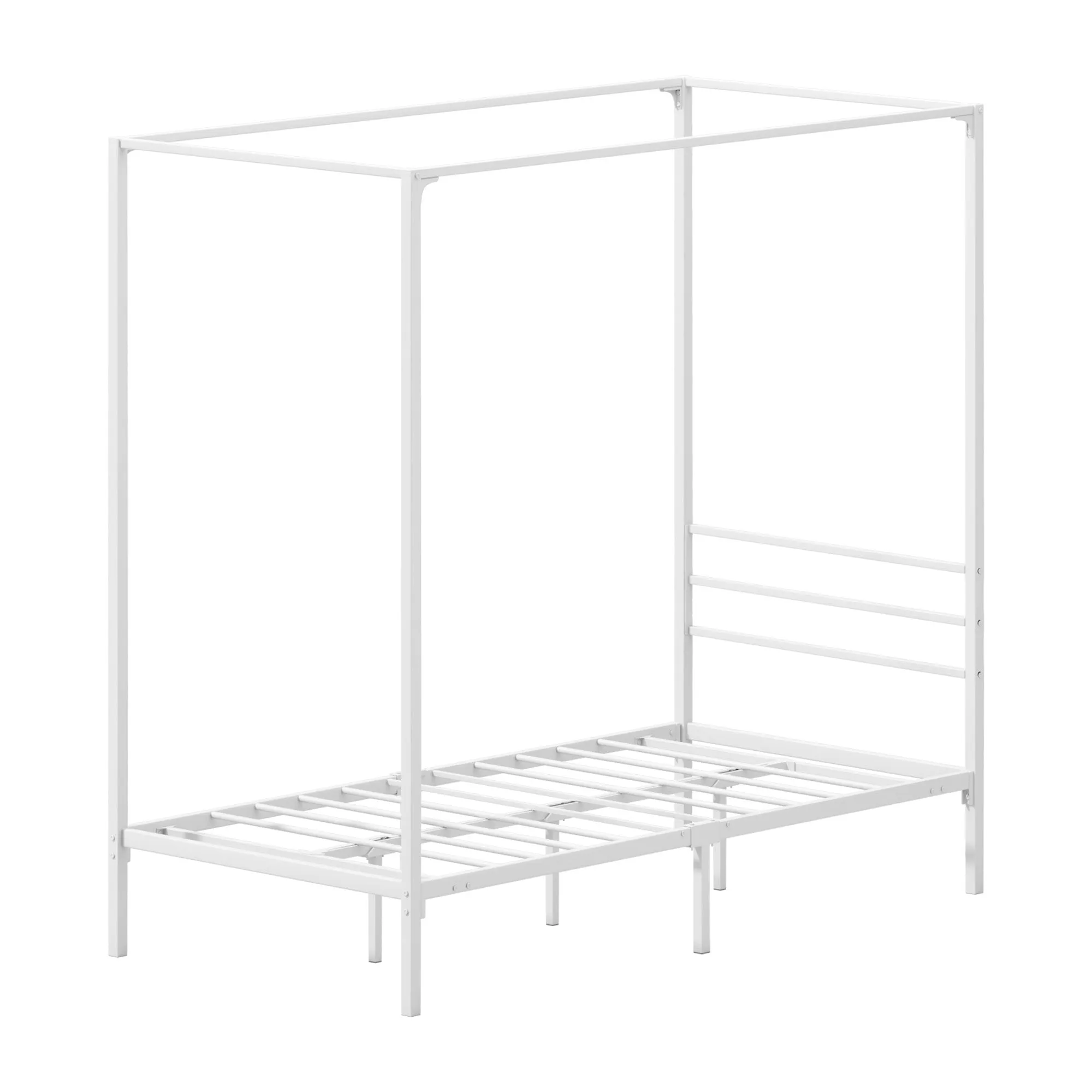 Oikiture Metal Canopy Bed Frame Single Size Beds Platform White