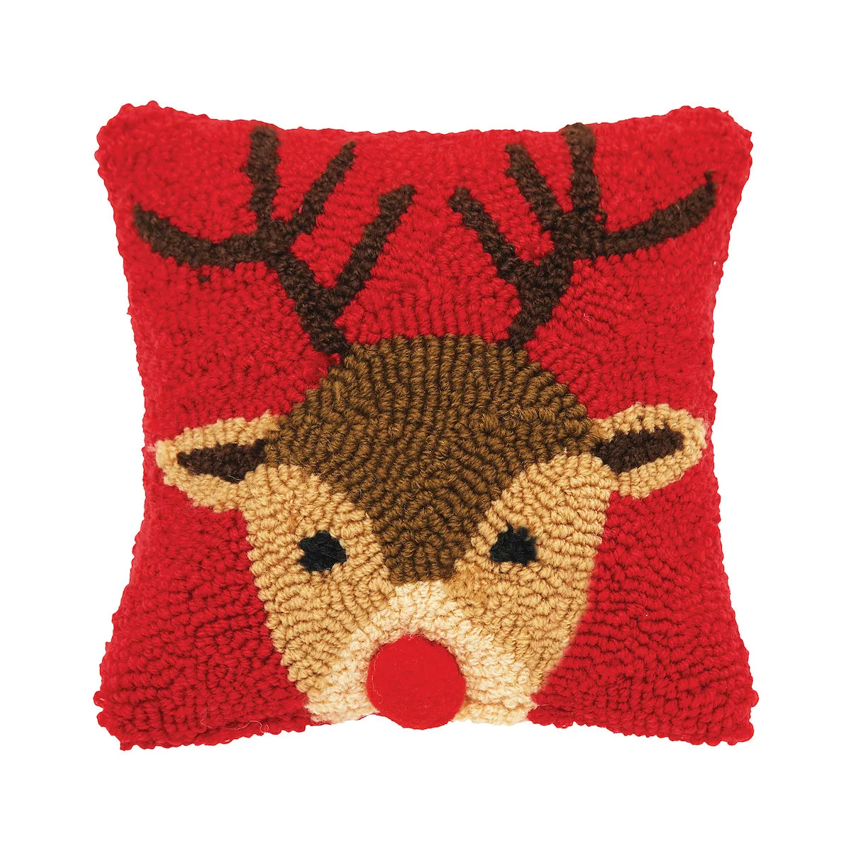 Peek-A-Boo Reindeer Hooked Mini Pillow