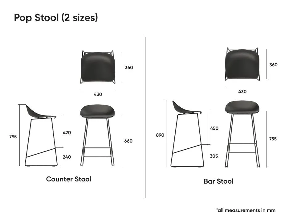 Pop Stool - Silver Grey Frame and Shell Seat - 75cm Commercial Bar Height