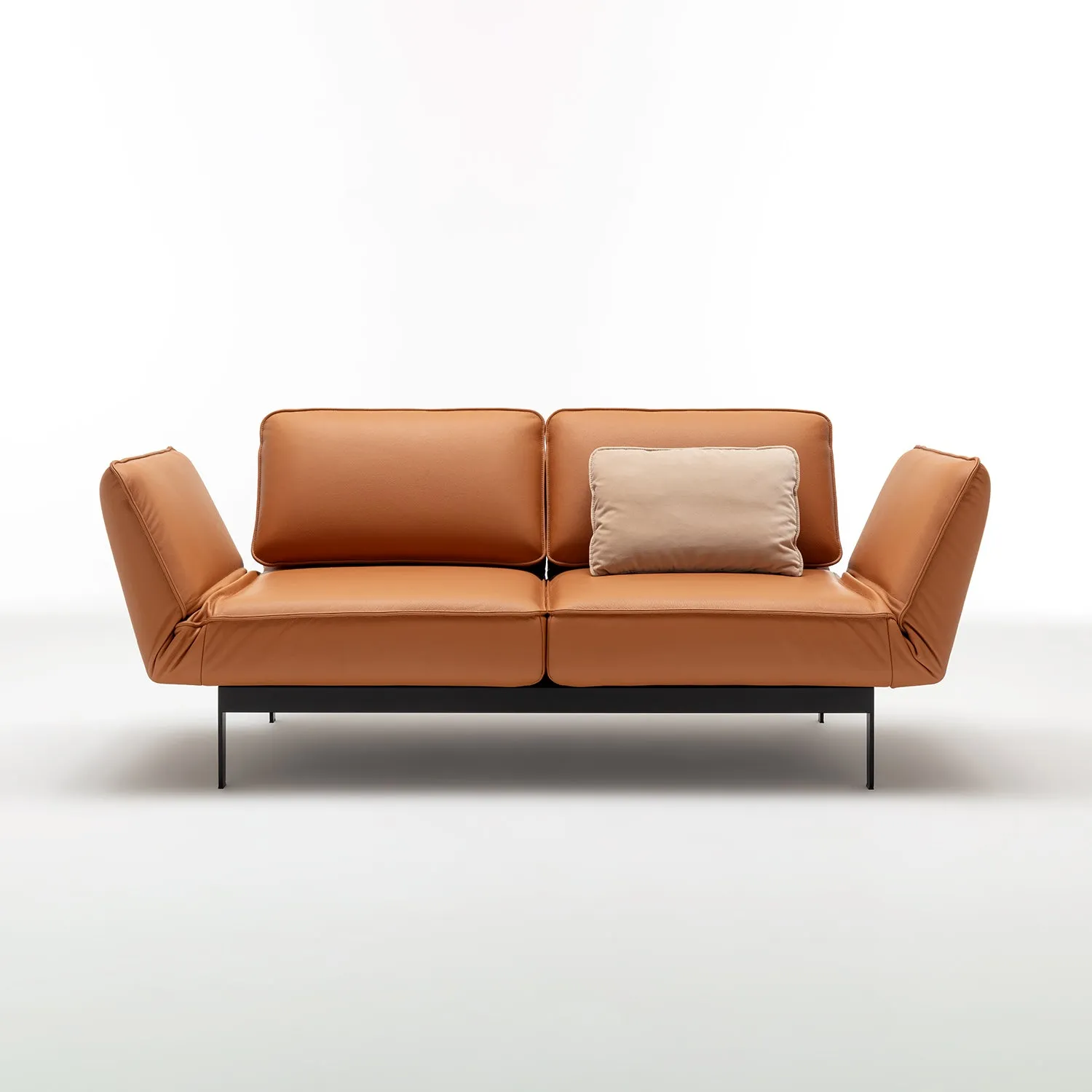 rolf benz | mera sofa | 3 seater leather | beige grey 38.732   marrone metallic frame