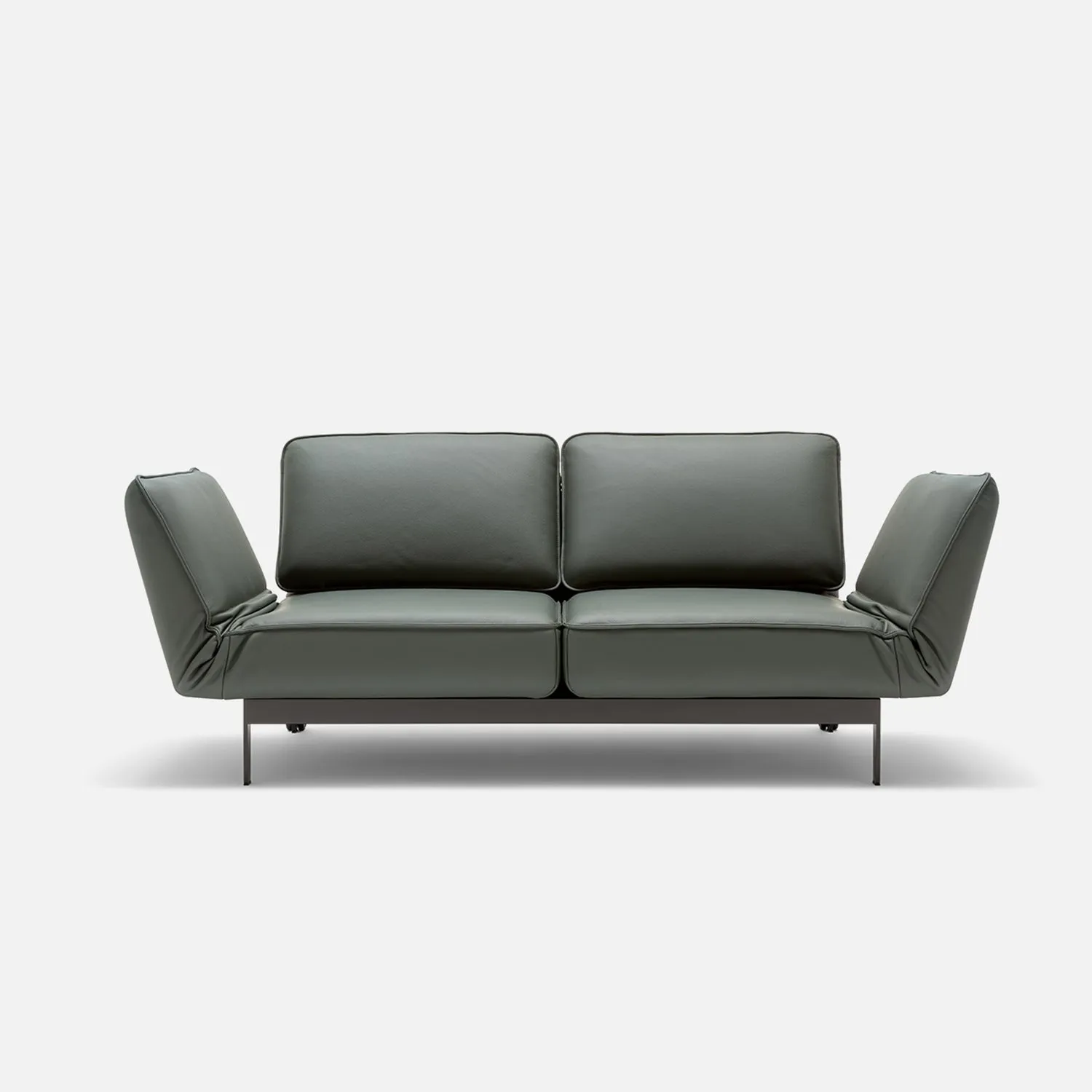 rolf benz | mera sofa | 3 seater leather | beige grey 38.732   marrone metallic frame