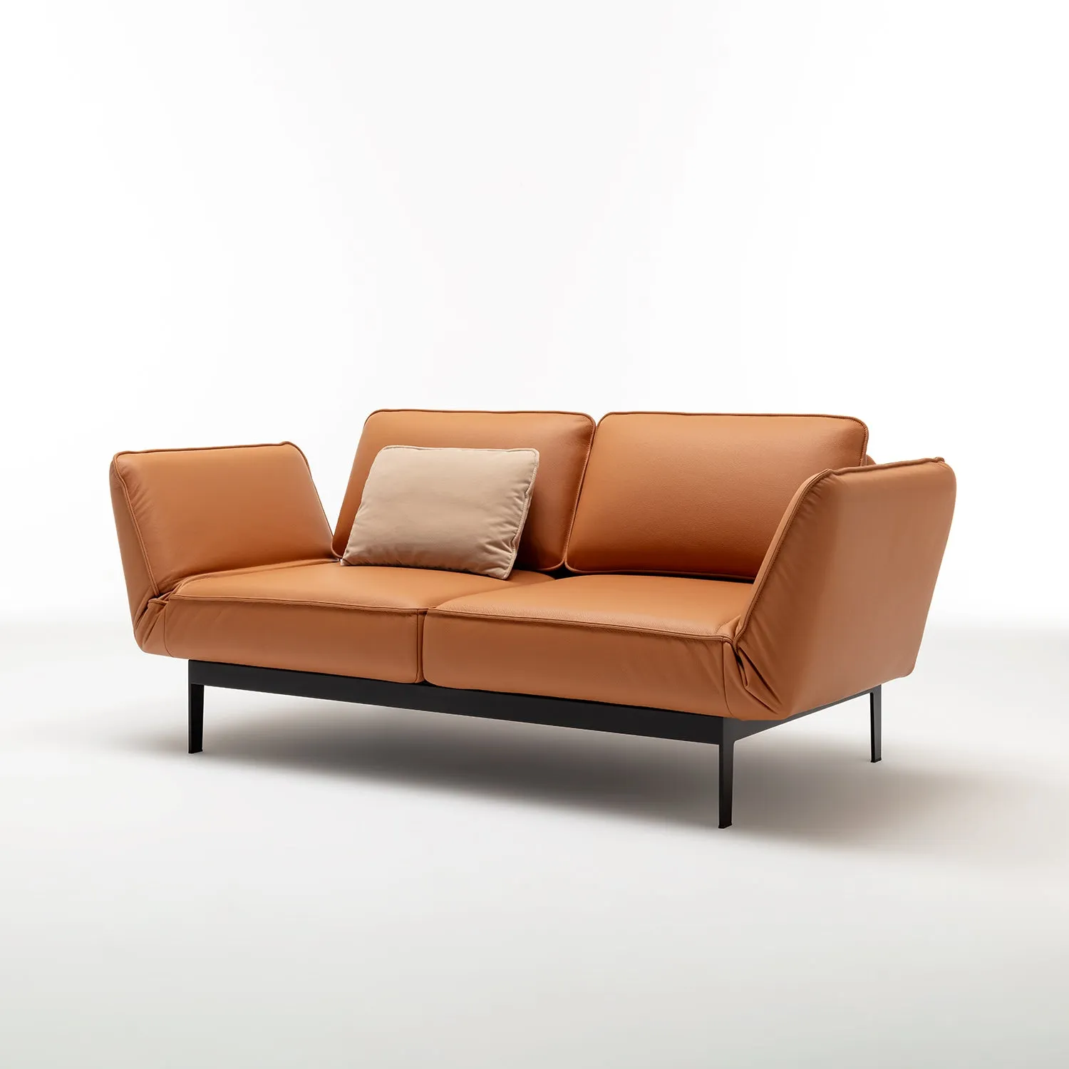 rolf benz | mera sofa | 3 seater leather | beige grey 38.732   marrone metallic frame