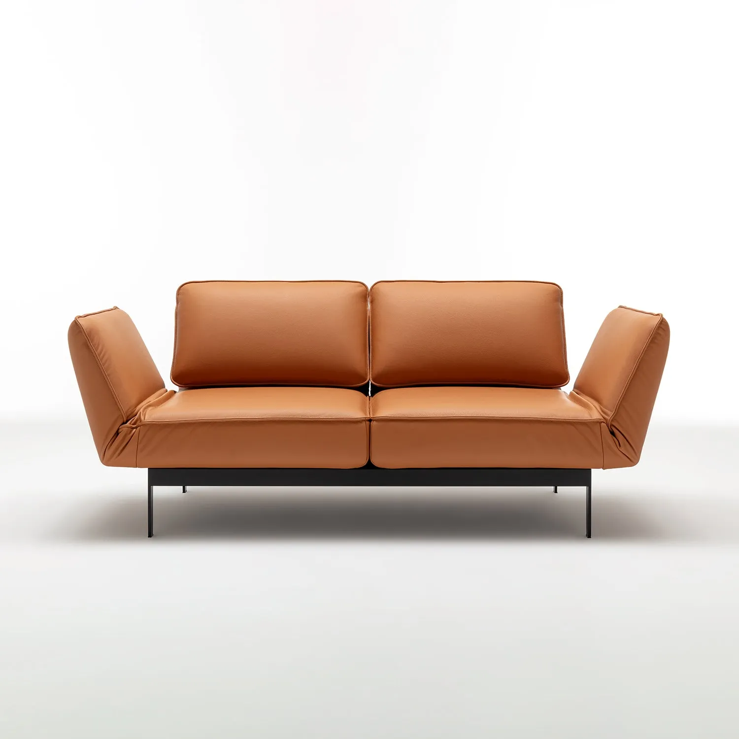 rolf benz | mera sofa | 3 seater leather | beige grey 38.732   marrone metallic frame