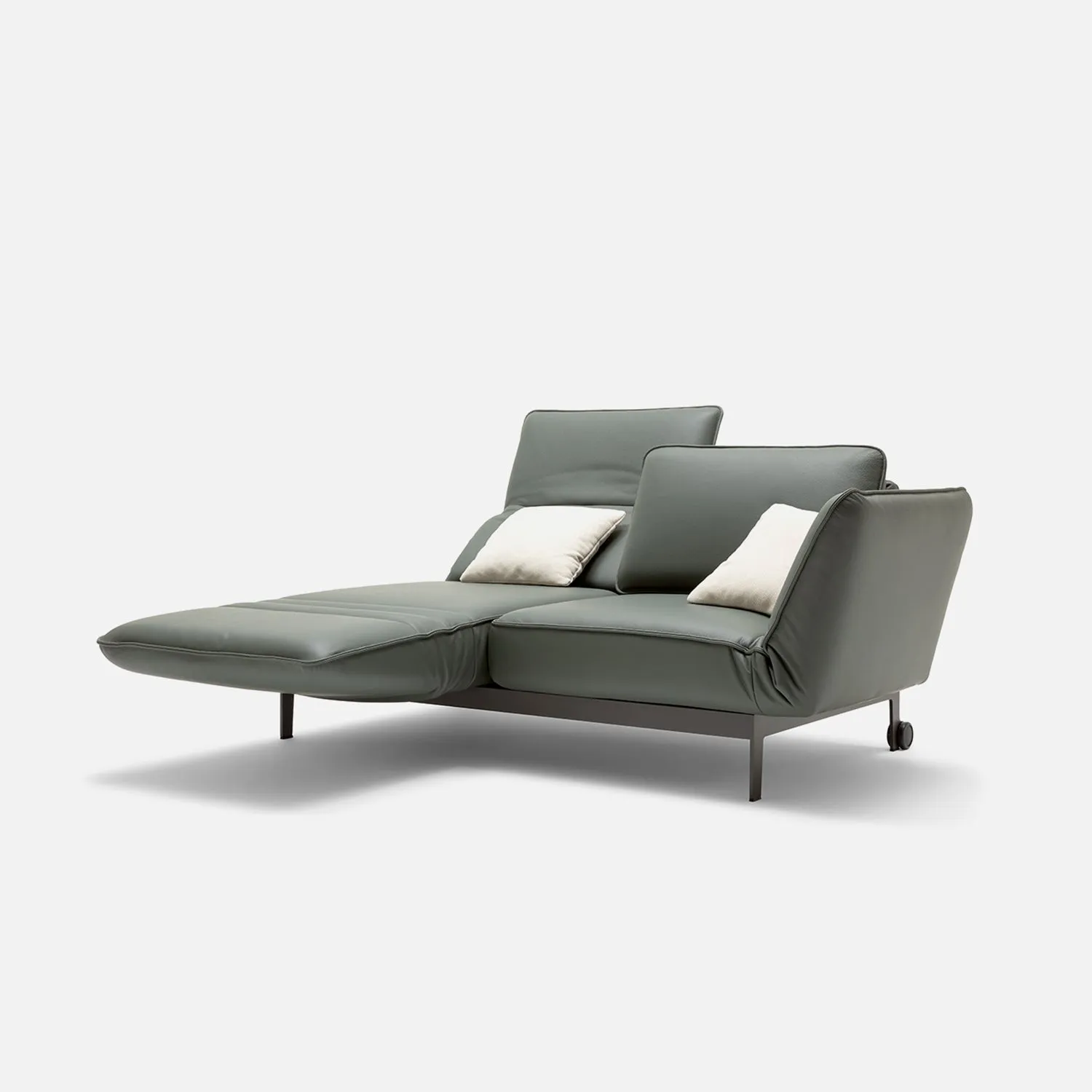 rolf benz | mera sofa | 3 seater leather | beige grey 38.732   marrone metallic frame