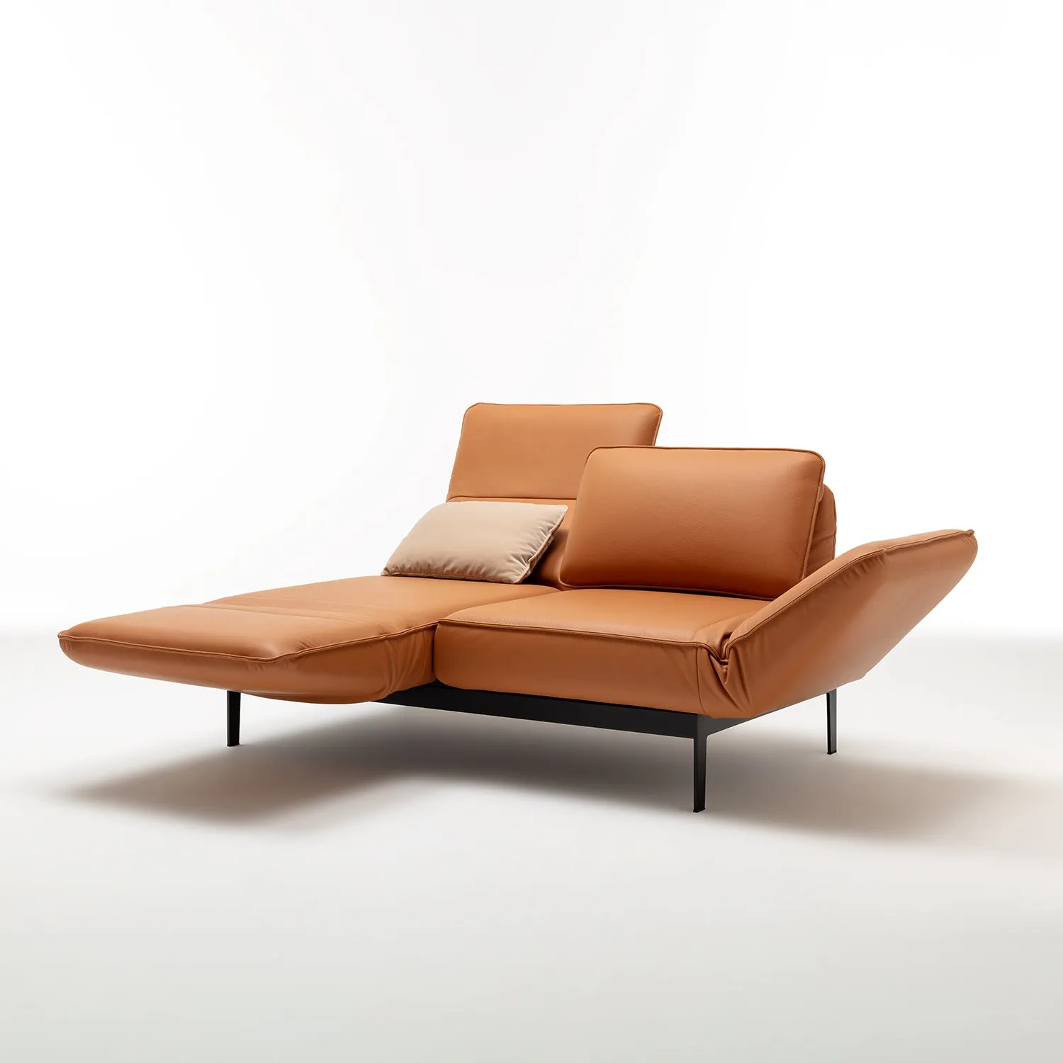 rolf benz | mera sofa | 3 seater leather | beige grey 38.732   marrone metallic frame