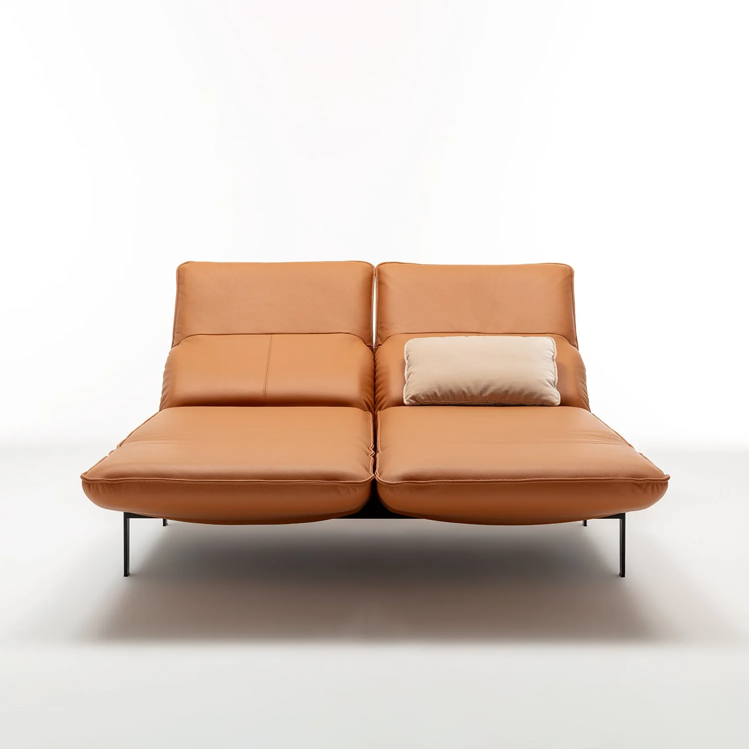 rolf benz | mera sofa | 3 seater leather | beige grey 38.732   marrone metallic frame