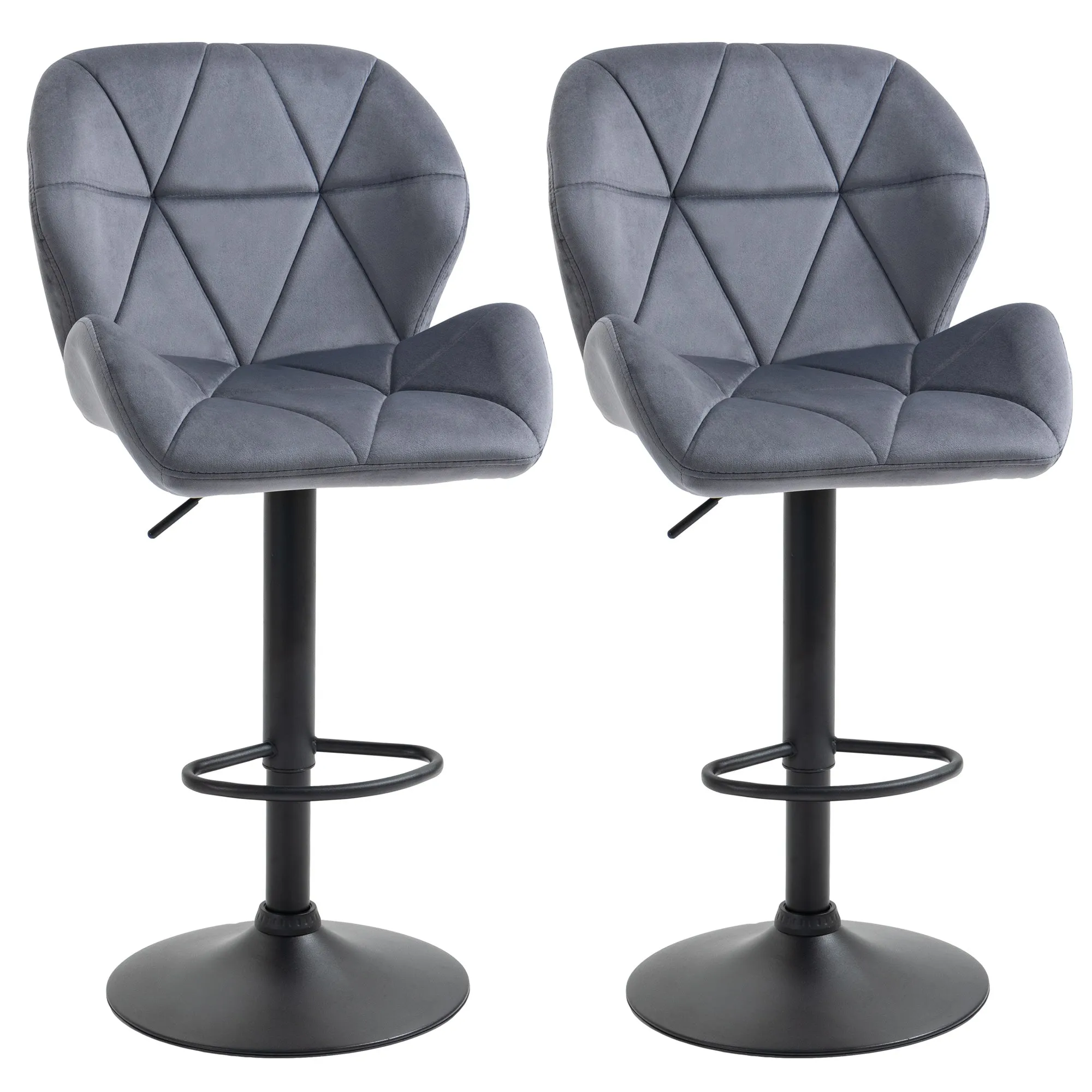 Set of 2 Adjustable Bar stools With Backs , Armless Upholstered Swivel Counter Chairs, Barstools with Back, Footrest, Grey