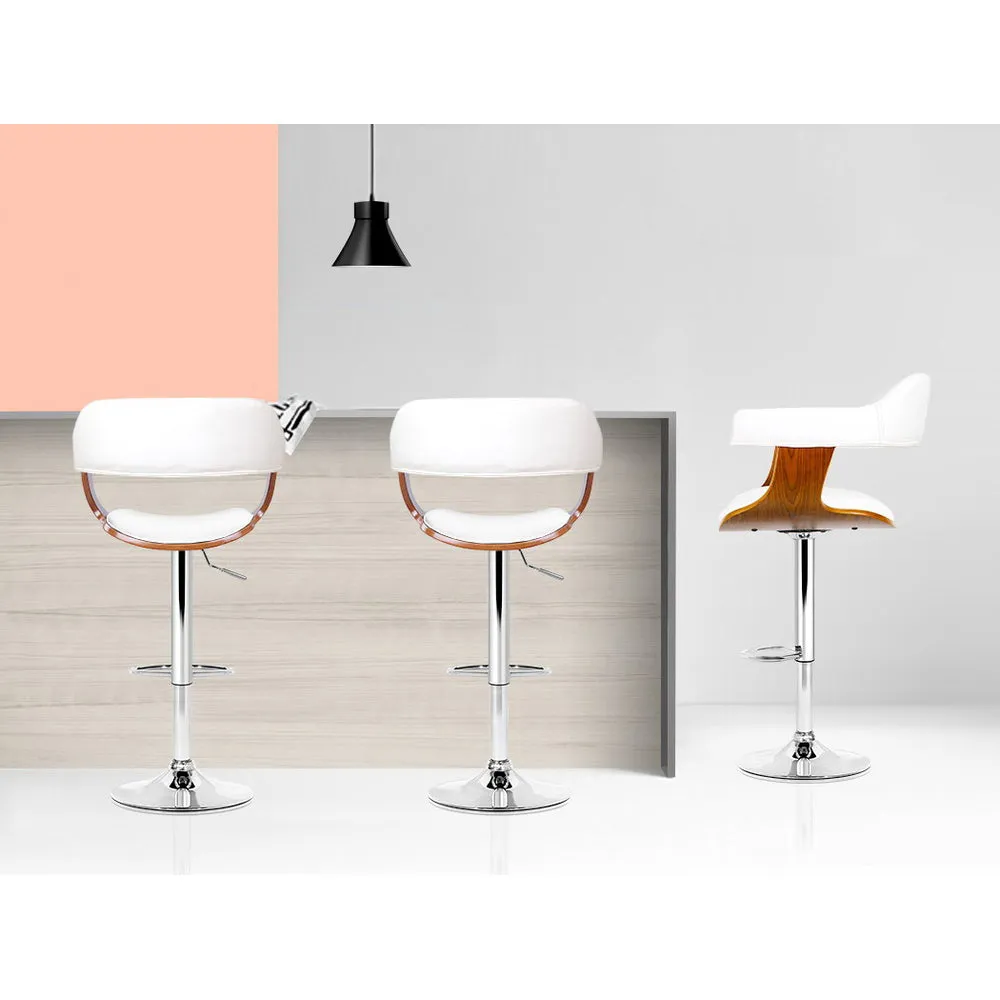 Set of 2 Wooden PU Leather Bar Stool - White and Chrome