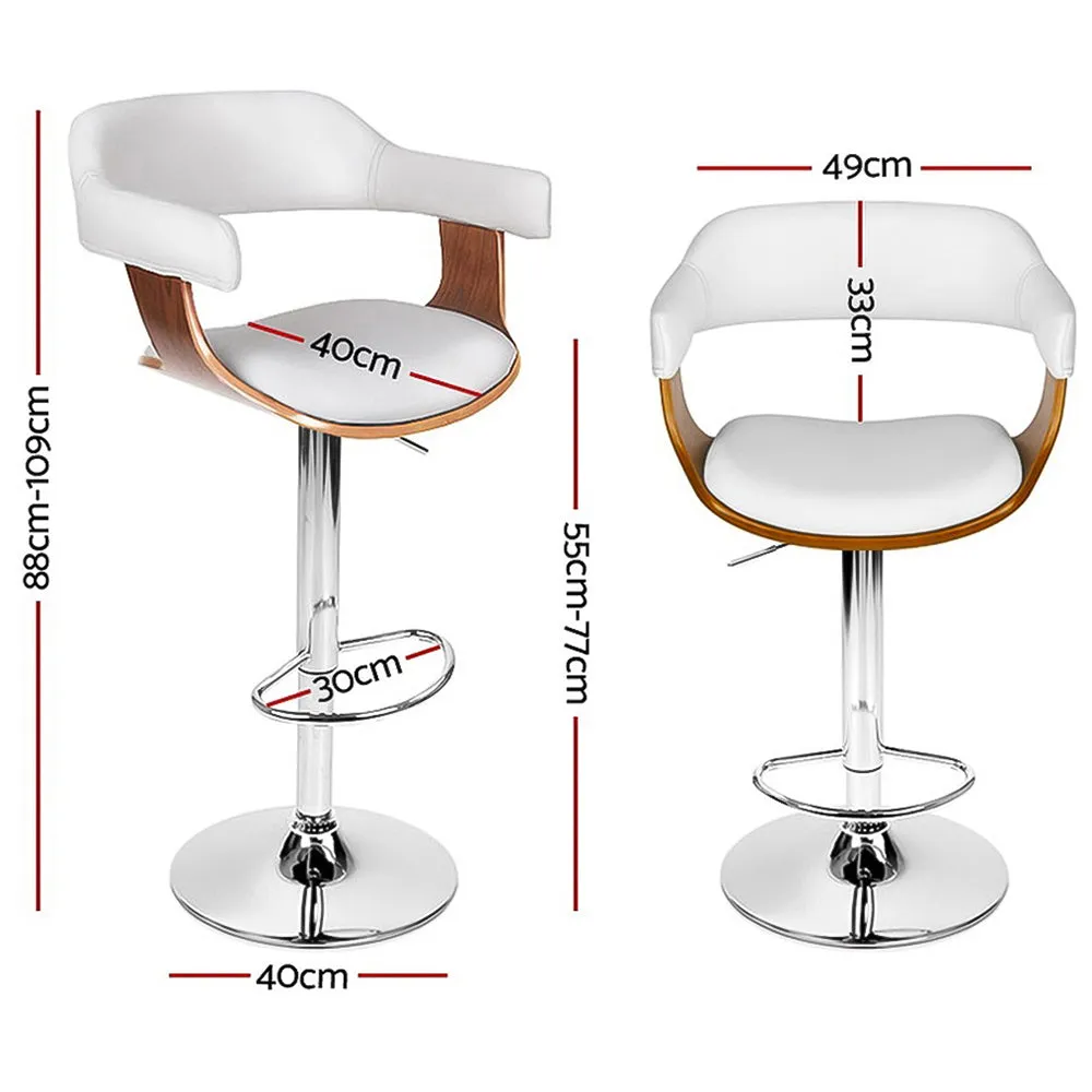 Set of 2 Wooden PU Leather Bar Stool - White and Chrome