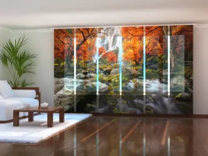 Set of 6 Sliding Panel Curtains Fascinating Autumn Waterfall