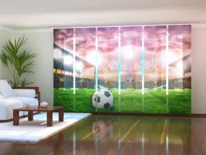 Set of 6 Sliding Panel Curtains Soccer Ball on Football Stadium