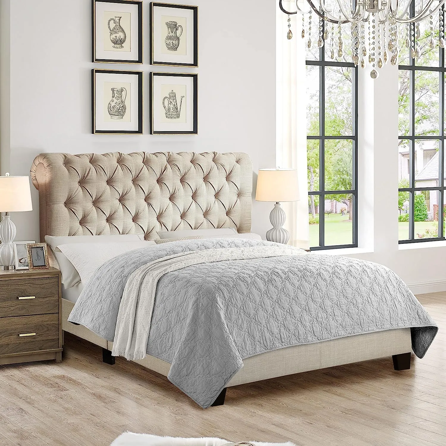 SIYARA DESIGN Upholstered Platform King Size Bed for Bedroom | Double Bed for Home (Warm Beige)