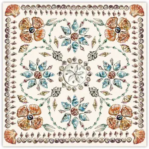 Square Placemat - Handpainted Coastal Seashells Mosaic/Round Woven Rattan