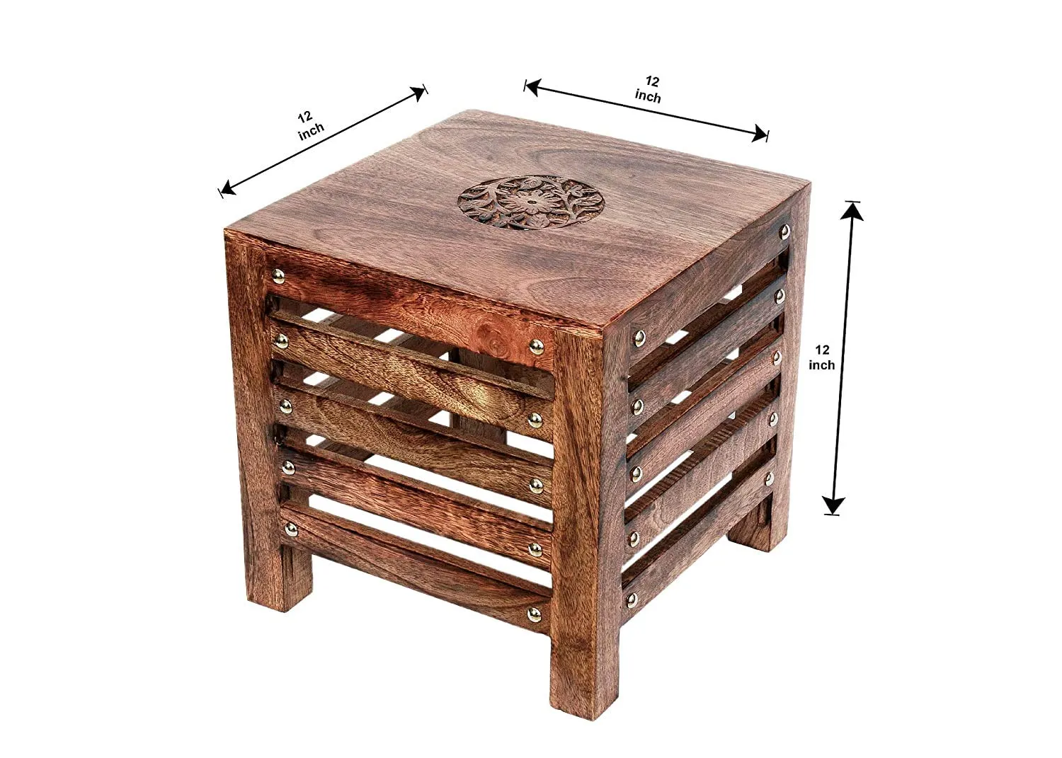 Stylish Art Maker Square Small Wooden Stool Table Solid Wood Bedside Corner Stool Tea Coffee Plants for Living Room Outdoor Furniture Flower Pot Stand 12 inch