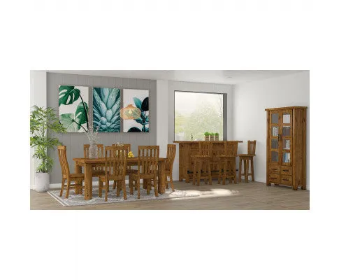 Teasel 9pc Dining Set 210cm Table 8 Chair Solid Pine Wood Timber - Rustic Oak