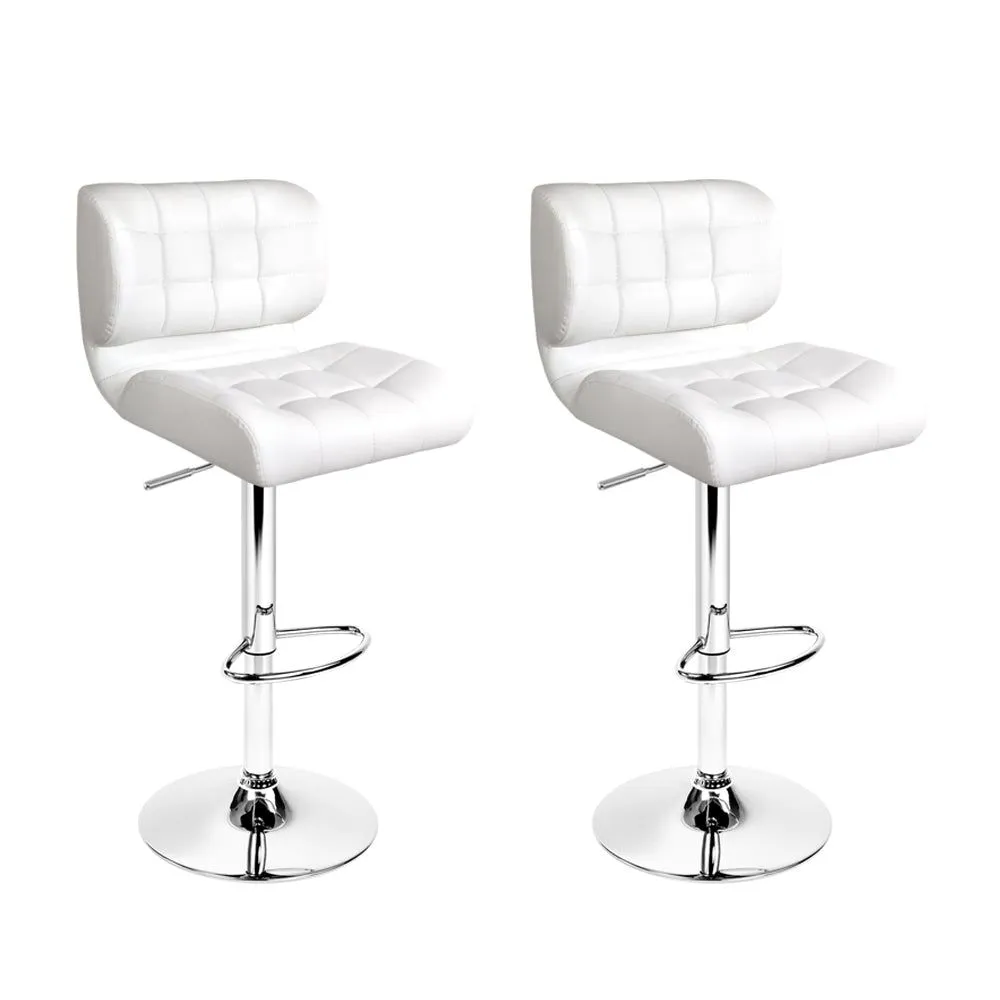 Two Bar Stools Gas Lift Leather Padded White