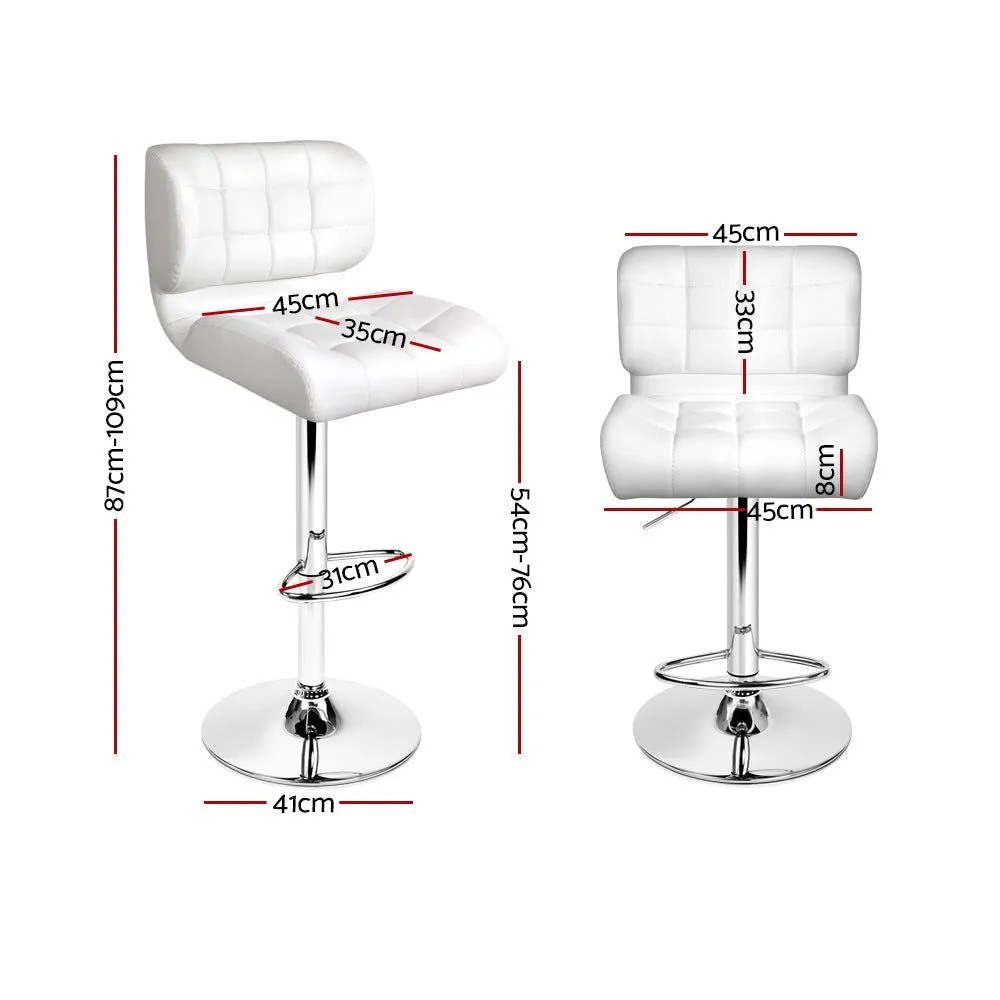 Two Bar Stools Gas Lift Leather Padded White