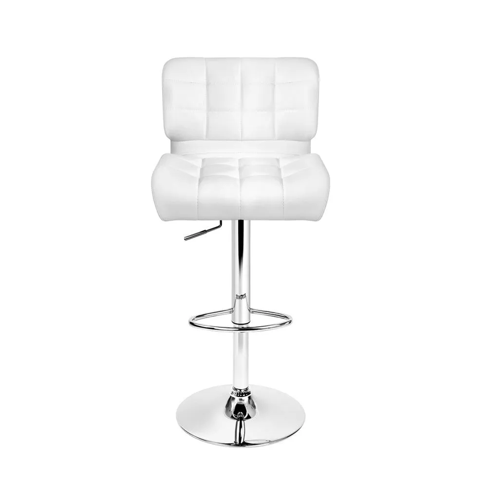 Two Bar Stools Gas Lift Leather Padded White