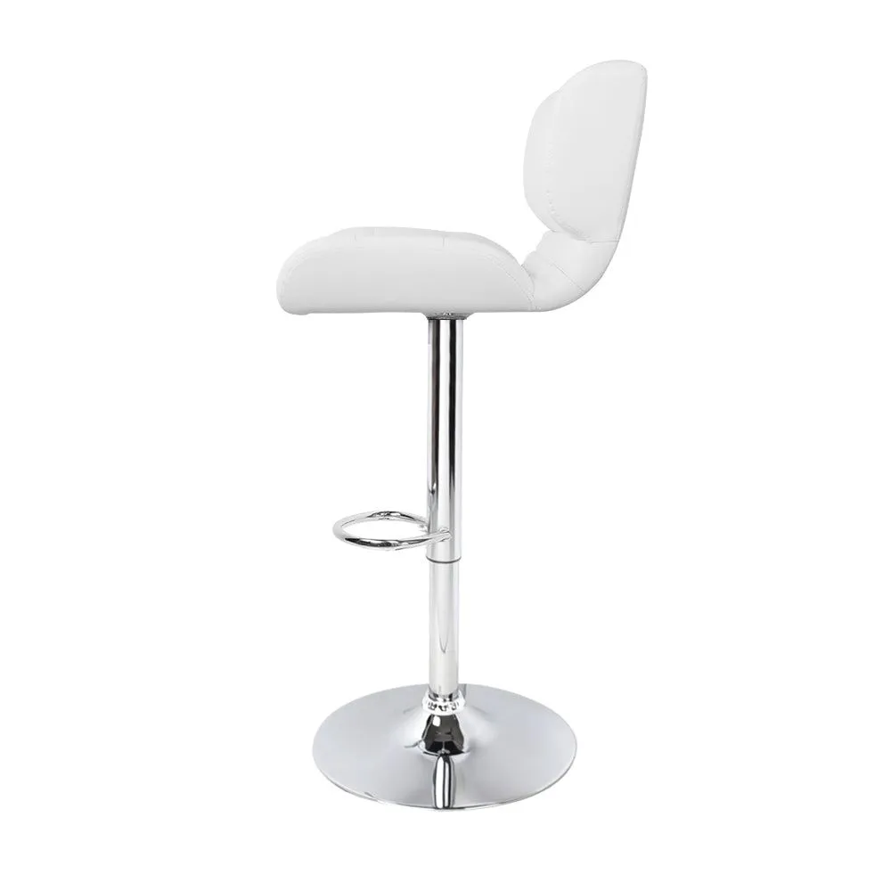 Two Bar Stools Gas Lift Leather Padded White