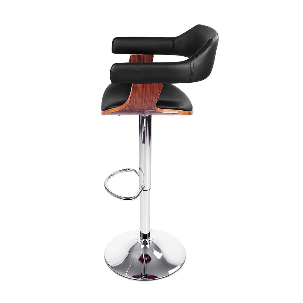 Two Bar Stools Gas Lift Leather w/Armrest Black