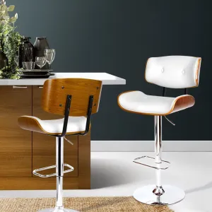 Two Bar Stools Gas Lift Leather White