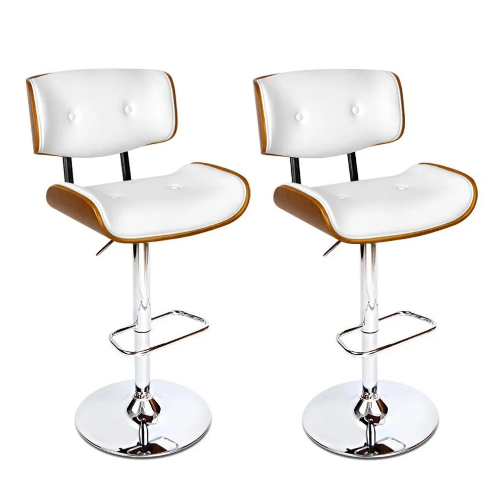 Two Bar Stools Gas Lift Leather White