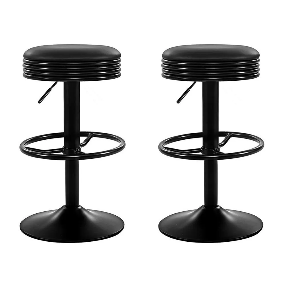 Two Bar Stools Leather Padded Gas Lift Black