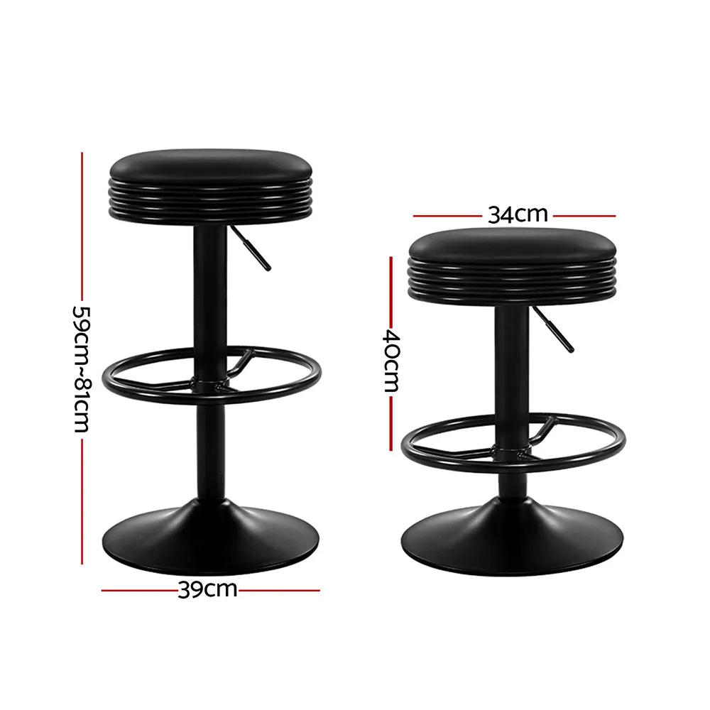 Two Bar Stools Leather Padded Gas Lift Black